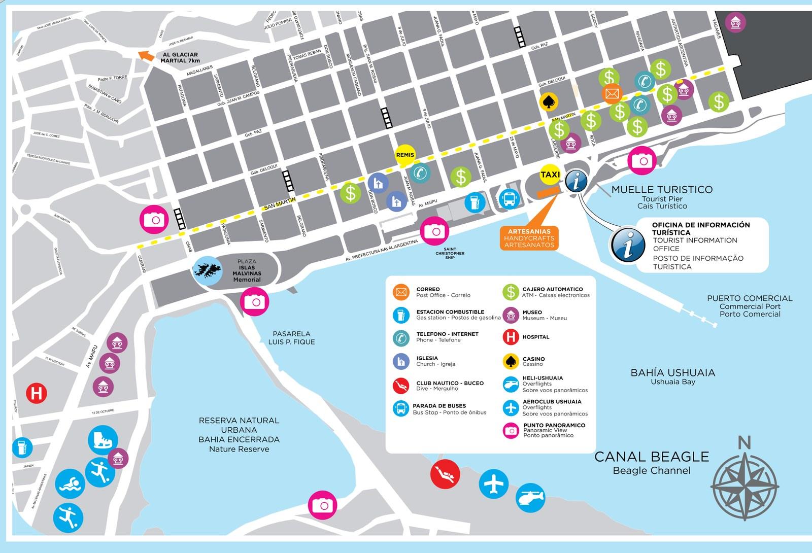 Mapa del centro de Ushuaia (zona céntrica)